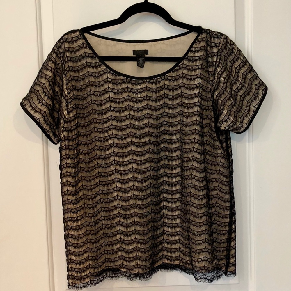 J CREW Black Lace Overlay Short Sleeve Shirt - Picture 6 of 6